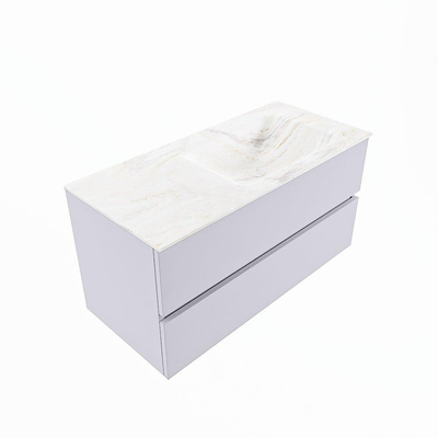 Mondiaz VICA-DLUX Ensemble de meuble de salle de bain - 100cm - meuble sous-vasque cale - 2 tiroirs - lavabo encastré cloud droite - sans trous de robinet - version haute de 60cm - ostra