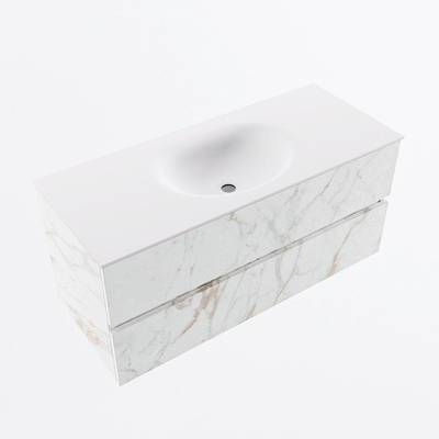 Mondiaz VICA ensemble de meuble de salle de bain - 110cm - meuble sous-vasque carrara - 2 tiroirs - lavabo moon milieu - 1 trou de robinet - version haute de 60cm - talc