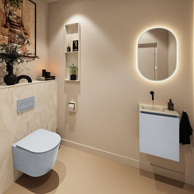 MONDIAZ TURE-DLUX Meuble toilette - 40cm - Clay - EDEN - vasque Ostra - position gauche - sans trou de robinet