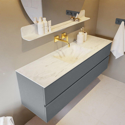 Mondiaz VICA-DLUX ensemble de meuble de salle de bain - 150cm - meuble sous-vasque plata - 2 tiroirs - lavabo encastrée cloud milieu - sans trous de robinet - version haute de 60cm - opalo