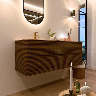 Mondiaz CIRO-DLUX Meuble de salle de bains ensemble - 140x45x50cm - Plan-vasque solid surface Arena - 1 bassin à gauche - 1 trou de robinet - 4 tiroirs - Dusk