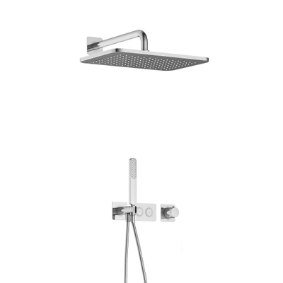 Hotbath Gmetal IBS41 Ensemble de douche complet encastré - thermostatique - 2 boutons poussoirs - bras mural de 35 cm - douche principale rectangulaire de 27 cm - douchette à main - chrome