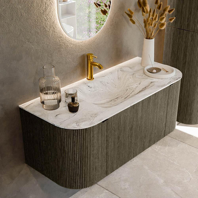 Mondiaz KURVE-DLUX Ensemble meuble de salle de bains - 110x46x40cm - 1 tiroir - 2 portes - lavabo solid surface - central - 1 trou de robinet - Shadow