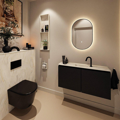 MONDIAZ TURE-DLUX Meuble toilette - 100cm - Urban - EDEN - vasque Ostra - position centrale - 1 trou de robinet