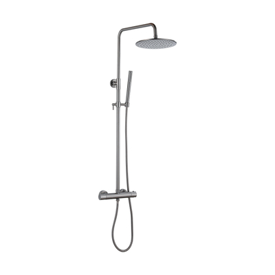 Fortifura Calvi Regendoucheset - thermostatisch - 25cm - hoofddouche - metalen slang - staaf handdouche - PVD - geborsteld gunmetal (antraciet)