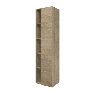 Proline Hoge kast met schap 1 deur 5 schappen en inclusief 4 glazen planchettes 45x35x169cm Raw oak SHOWROOMMODEL
