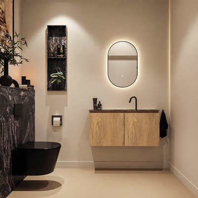 MONDIAZ TURE-DLUX Meuble toilette - 100cm - Washed Oak - EDEN - vasque Lava - position centrale - 1 trou de robinet