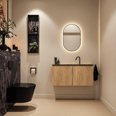 MONDIAZ TURE-DLUX meuble WC 100 cm Washed Oak. Lavabo EDEN Lava position centrale. Avec 1 trou de robinet.