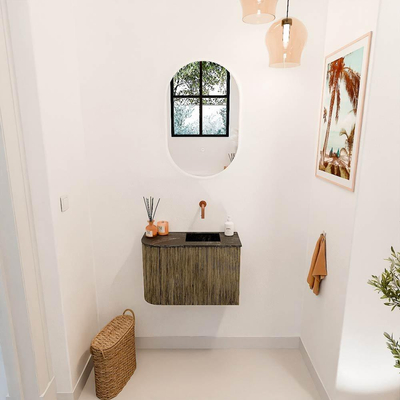 Mondiaz JOYA-DLUX 61.6cm toiletmeubel - ronding links kleur Dusk - Wastafel FAYE positie Rechts Zonder kraangat kleur Lava.