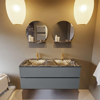 Mondiaz VICA-DLUX Ensemble de meuble de salle de bain - 120cm - meuble sous-vasque plata - 2 tiroirs - lavabo encastrée cloud double - 2 trous de robinet - version haute de 60cm - lave