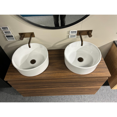 Proline Top badkamermeubelset 120x46x63.2cm wastafelblad a symmetrisch MFC Cabana oak incl 2x Basic-Line waskom 39x39x15cm wit SHOWROOMMODEL