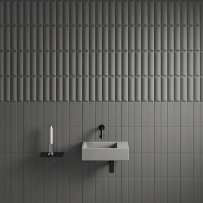 Clou Flush 3 lave-mains 36x18cm sans trou de robinet à droite gris mat céramique.