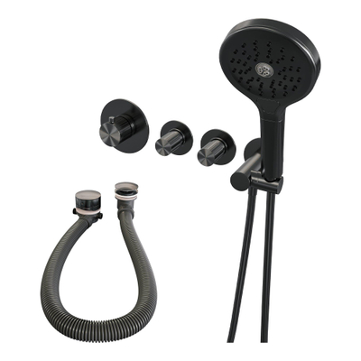 BRAUER Stripe Thermostatische Badkraan - SET 02 - inbouw - badvulcombinatie - 3-standen handdouche - doucheslang - wandaansluitbocht - gunmetal geborsteld PVD