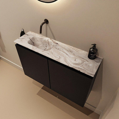 MONDIAZ TURE-DLUX Meuble WC 80 cm Urban. EDEN lavabo Glace position gauche. Sans trou de robinet.