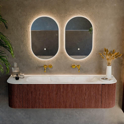 Mondiaz KURVE-DLUX Ensemble de meuble de salle de bains - 170x46x40cm - 1 tiroir - 2 portes - lavabo solid surface - central - sans trou de robinet - Ruby