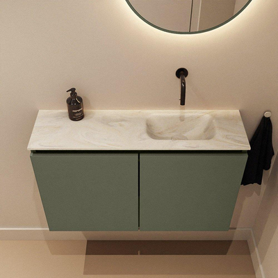 MONDIAZ TURE-DLUX Meuble WC 80cm Army. Lavabo EDEN Ostra position droite. Sans trou de robinet.