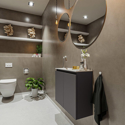 MONDIAZ TURE Kit lave-mains - 60x23x50cm - 1 trou de robinet - 2 portes - gris foncé mat - Lavabo à gauche - Acrylique Blanc