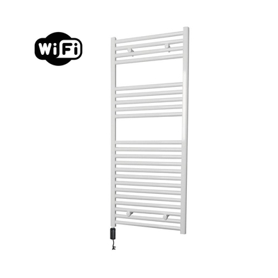 Sanicare HVW Elektrische Radiator - 111.8x60cm - 730W - wifi - thermostaat - zwart - linksonder - wit