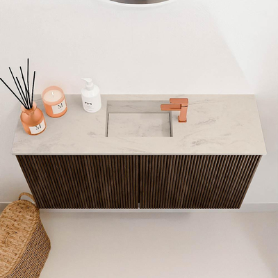 Mondiaz JOYA-DLUX 80cm toiletmeubel - kleur Walnut - Wastafel FAYE positie Midden 1 kraangat kleur Opalo.