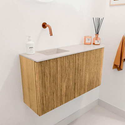 Mondiaz JOYA-DLUX 81.6cm toiletmeubel - ronding rechts kleur Oak - Wastafel FAYE positie Links Zonder kraangat kleur Meli.