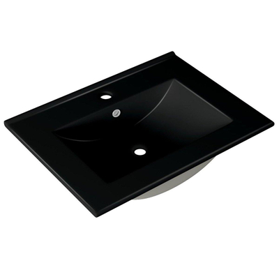 Adema Chaci Ensemble de meuble 61x46x57cm avec 2 tiroirs sans poignée vasque en céramique noir avec trou de robinet noir mat