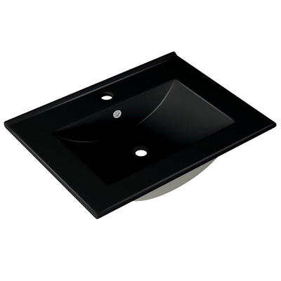 Saniclass Chaci Ensemble meuble de salle de bains - 60x46x55cm - lavabo céramique noir - 1 vasque - 1 trou de robinet - 2 tiroirs - cotton mat (beige)