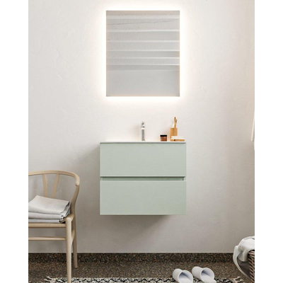 Mondiaz VICA ensemble de meuble de salle de bain - 60cm - meuble sous lavabo greey - 2 tiroirs - lavabo moon milieu - 1 trou de robinet - miroir LED - version XL 60cm de haut