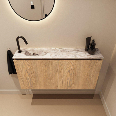 MONDIAZ TURE-DLUX 100cm toiletmeubel Washed Oak. EDEN wastafel Glace positie links. Met 1 kraangat.