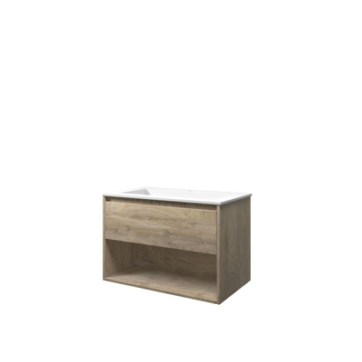 Proline elegant ensemble de meubles de salle de bains 80x46x54cm meuble avec étagère chêne brut avec 1 trou pour robinetterie polystone blanc mat