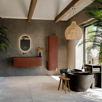 Mondiaz KURVE Ensemble de meuble de salle de bains - 125x46x40cm - 1 tiroir - 1 porte - lavabo solid surface - gauche - sans trou de robinet - Ruby