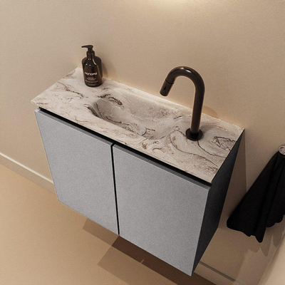 MONDIAZ TURE-DLUX Meuble toilette - 60cm - Plata - EDEN - vasque Glace - position centrale - 1 trou de robinet