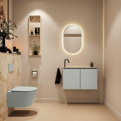 MONDIAZ TURE-DLUX Meuble toilette - 80cm - Greey - EDEN - vasque Frappe - position gauche - 1 trou de robinet
