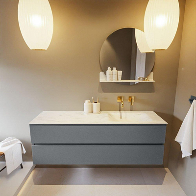 Mondiaz VICA-DLUX ensemble de meuble de salle de bain - 150cm - meuble sous-vasque plata - 2 tiroirs - lavabo encastrée cloud droite - sans trous de robinet - version haute de 60cm - opalo