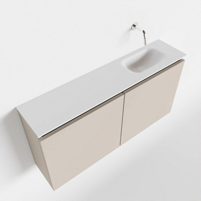 MONDIAZ TURE Toiletmeubel 100x23x50cm met 0 kraangaten 2 deuren linen mat Wastafel Eden rechts Solid Surface Wit
