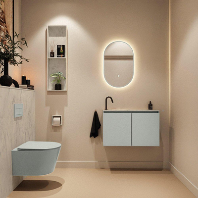 MONDIAZ TURE-DLUX Meuble toilette - 80cm - Greey - EDEN - vasque Opalo - position gauche - 1 trou de robinet