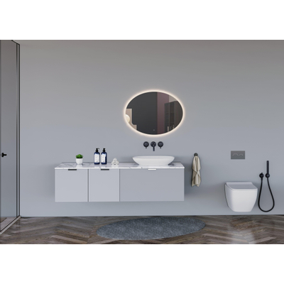 Adema Oval badkamerspiegel ovaal 80x60cm met indirecte LED verlichting met spiegelverwarming en touch schakelaar