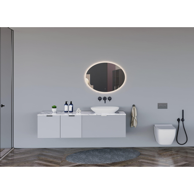 Saniclass Oval miroir – ovale – 80 x 60 cm – LED indirecte tout autour – chauffage de miroir – Argent