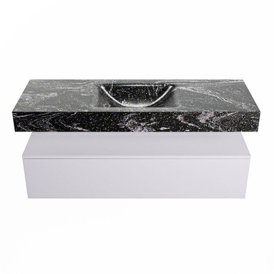 Mondiaz ALAN-DLUX Ensemble de meuble - 130cm - meuble Cale mat - 1 tiroir - Lavabo Cloud Lava suspendu - vasque Centre - 0 trous de robinet