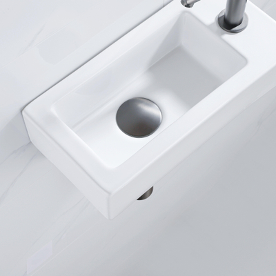 QeramiQ Fuente Ensemble lave-mains - 37.5x18.5x9cm - céramique - trou de robinet à droite - robinet de lave-mains gunmetal - bonde - siphon abaissé - Blanc brillant