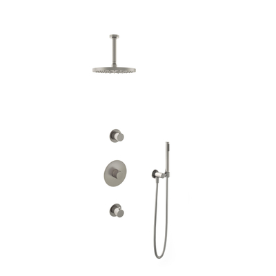 Hotbath Buddy IBS Ensemble de douche de tête - bras de plafond 15 cm - douche de tête ronde 25 cm - douchette barre - nickel brossé