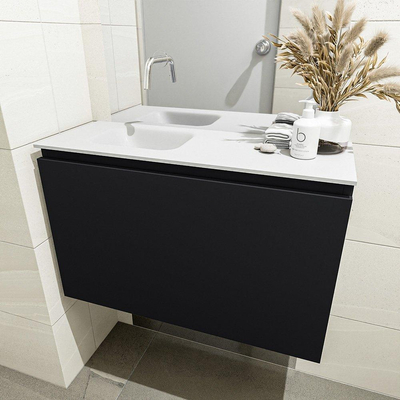 MONDIAZ OLAN Toiletmeubel 80x30x40cm met 0 kraangaten 1 lades urban mat Wastafel Lex links Solid Surface Wit