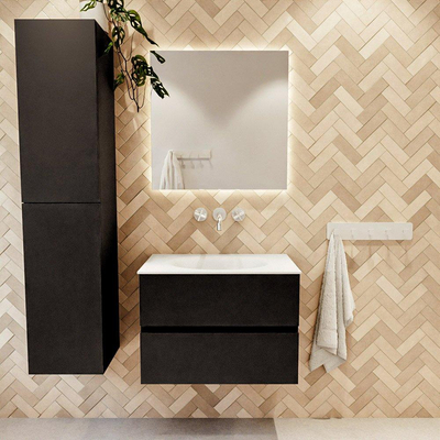 Mondiaz VICA ensemble de meuble de salle de bain - 70cm - meuble sous-vasque urban - 2 tiroirs - lavabo moon milieu - sans trous de robinet - version haute de 60cm - talc