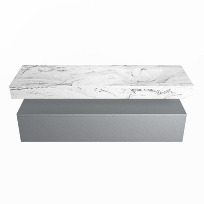 MONDIAZ ALAN - DLUX Badkamermeubelset - 150cm - onderkast - Plata - 1 lade - vrijhangende wastafel - wasbak rechts - 0 kraangaten - Glace