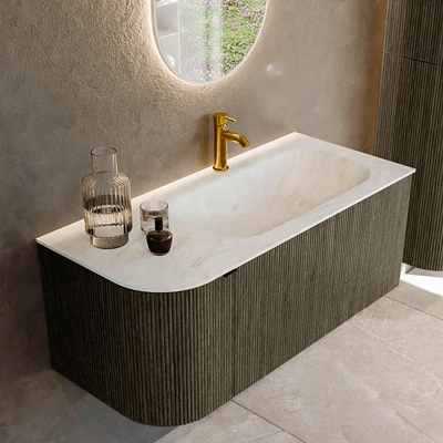 Mondiaz KURVE-DLUX Ensemble meuble de salle de bains - 105x46x40cm - 1 tiroir - 1 porte - lavabo solid surface - droite - 1 trou de robinet - Shadow