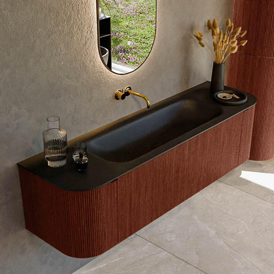 Mondiaz KURVE Badkamermeubelset - 160x46x40cm - 1 lade - 2 deuren - wastafel solid surface - midden - zonder kraangat - Ruby