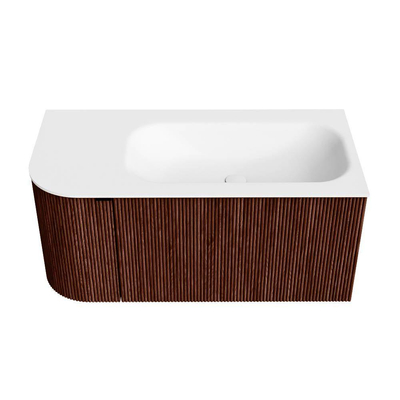 Mondiaz KURVE Badkamermeubelset - 95x46x40cm - 1 lade - 1 deur - wastafel solid surface - rechts - 1 kraangat - Ruby