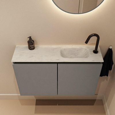 MONDIAZ TURE-DLUX Meuble WC 80 cm Smoke. Lavabo EDEN Opalo position droite. Avec 1 trou de robinet.
