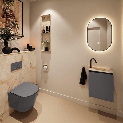 MONDIAZ TURE-DLUX Meuble toilette - 40cm - Dark Grey - EDEN - vasque Frappe - position droite - 1 trou de robinet