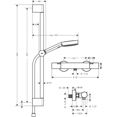 Hansgrohe Pulsify Select S colonne de douche - thermostatique - barre de douche 65cm - chromé