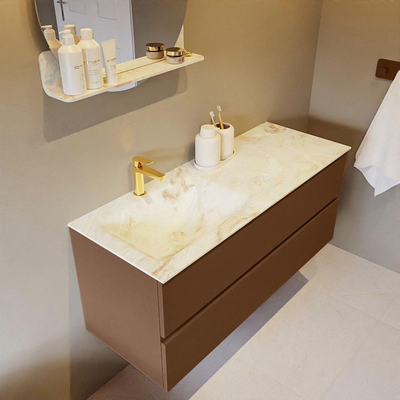 MONDIAZ VICA-DLUX Ensemble meuble de salle de bains - 120cm - meuble bas Rust - 2 tiroirs - lavabo encastré Cloud gauche - 1 trou de robinet - version haute 60cm - Frappe